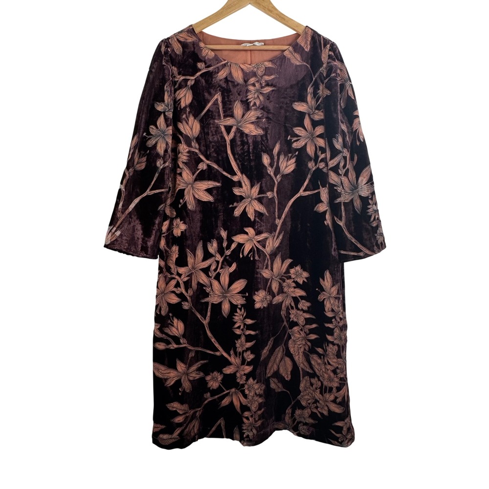 Chico's burnt Velvet Shift Dress sz 12 Plum Floral Botanical Boho whimsigoth